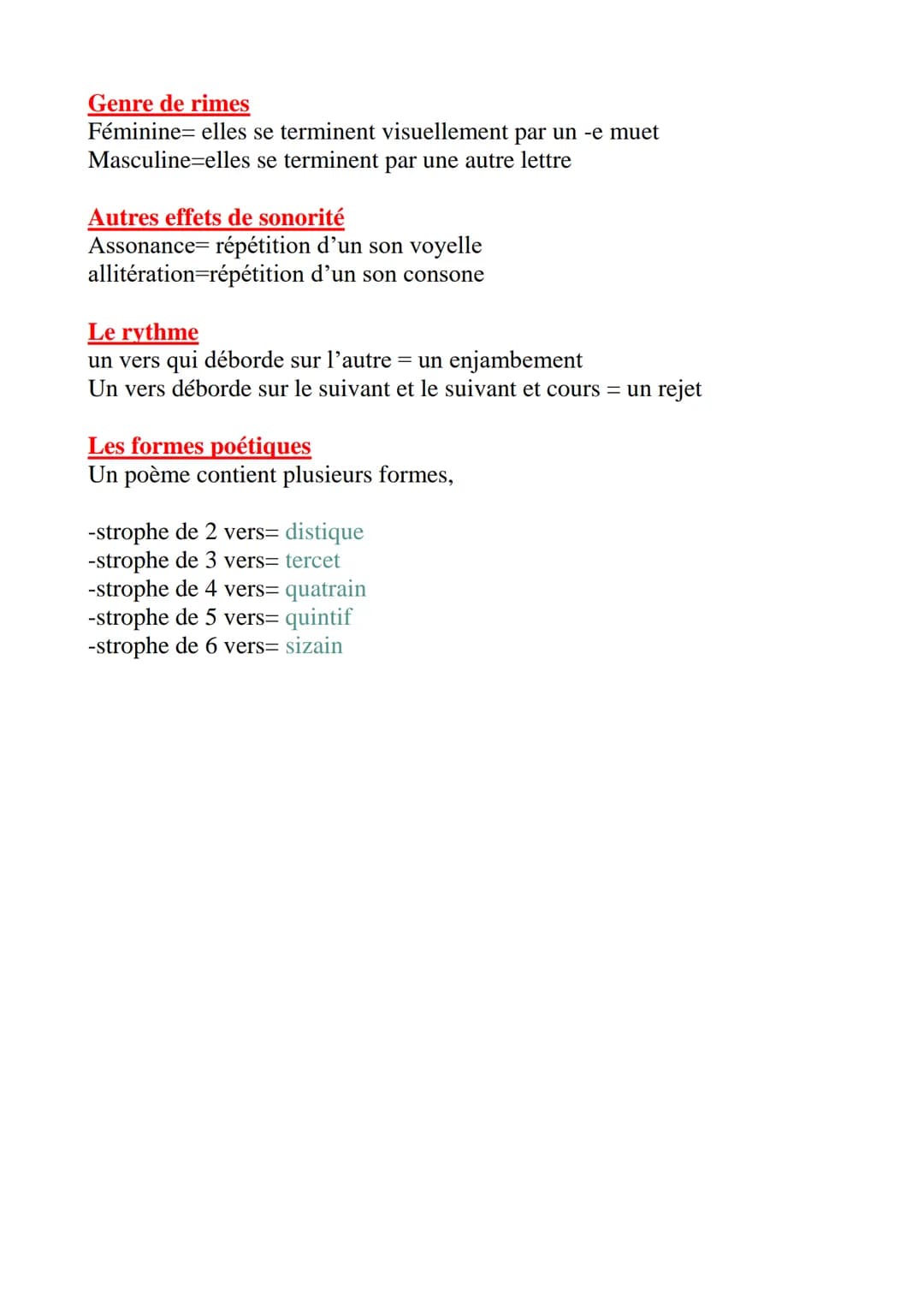 La versification:
Les poésies sont écrites avec les règles de versification.
Mais depuis le XIXeme siècle, des poètes se sont libérés de ces