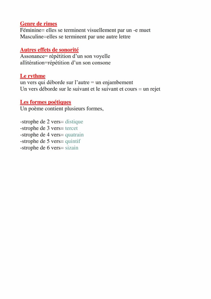 La versification:
Les poésies sont écrites avec les règles de versification.
Mais depuis le XIXeme siècle, des poètes se sont libérés de ces