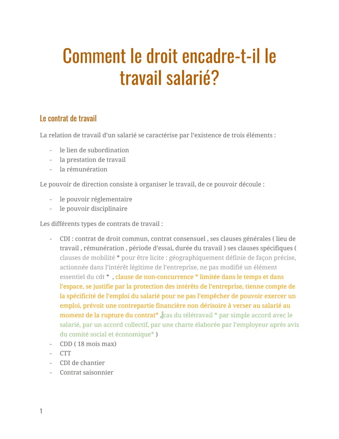 Comment le droit encadre-t-il le
travail salarié?
Le contrat de travail
La relation de travail d'un salarié se caractérise par l'existence d