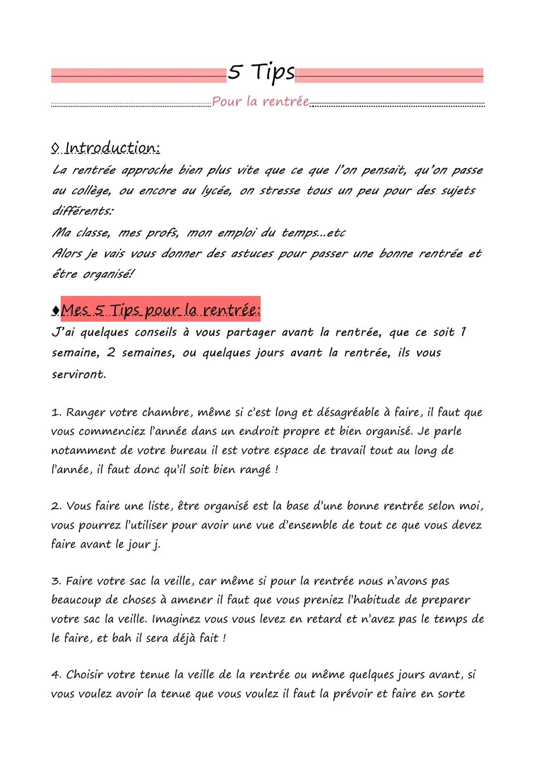 5 Tips pour la rentrée 