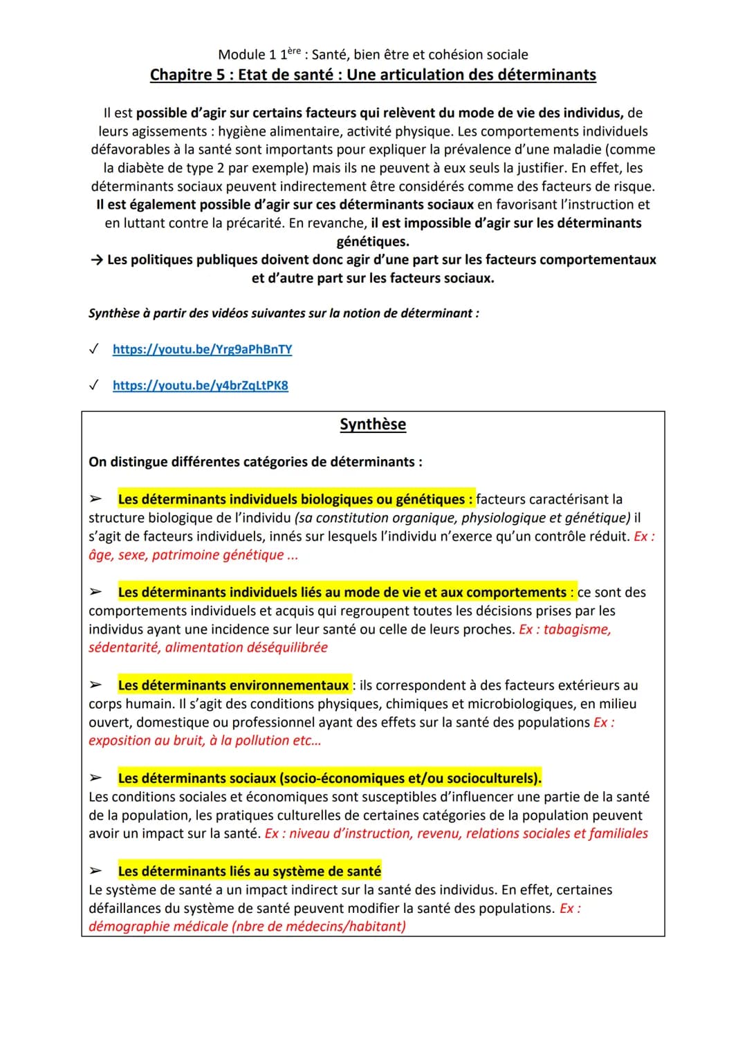 Module 1 1ère: Santé, bien être et cohésion sociale
Chapitre 5 : Etat de santé : Une articulation des déterminants
Contenu
Etat de santé : u