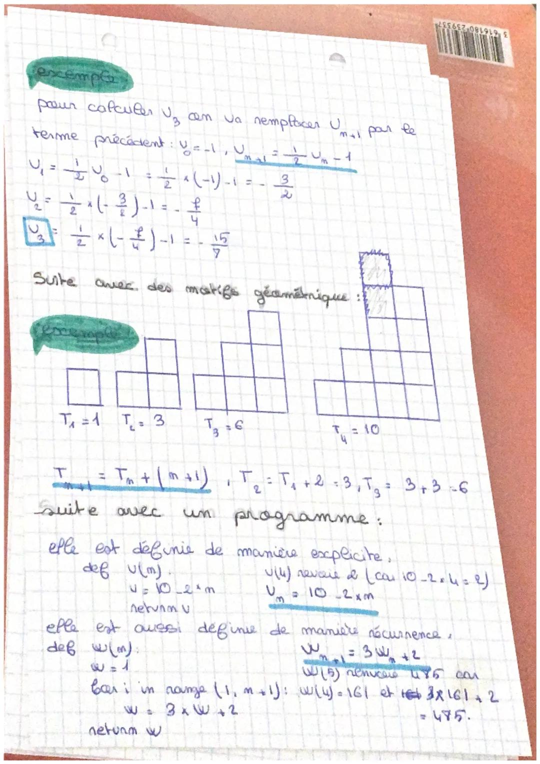 SUITE
"NUMERIQUE
Une suite est une liste de nombres réels, repères
pas peur
nang
dans la liste
suffe definie par une formule explicite:
C'es