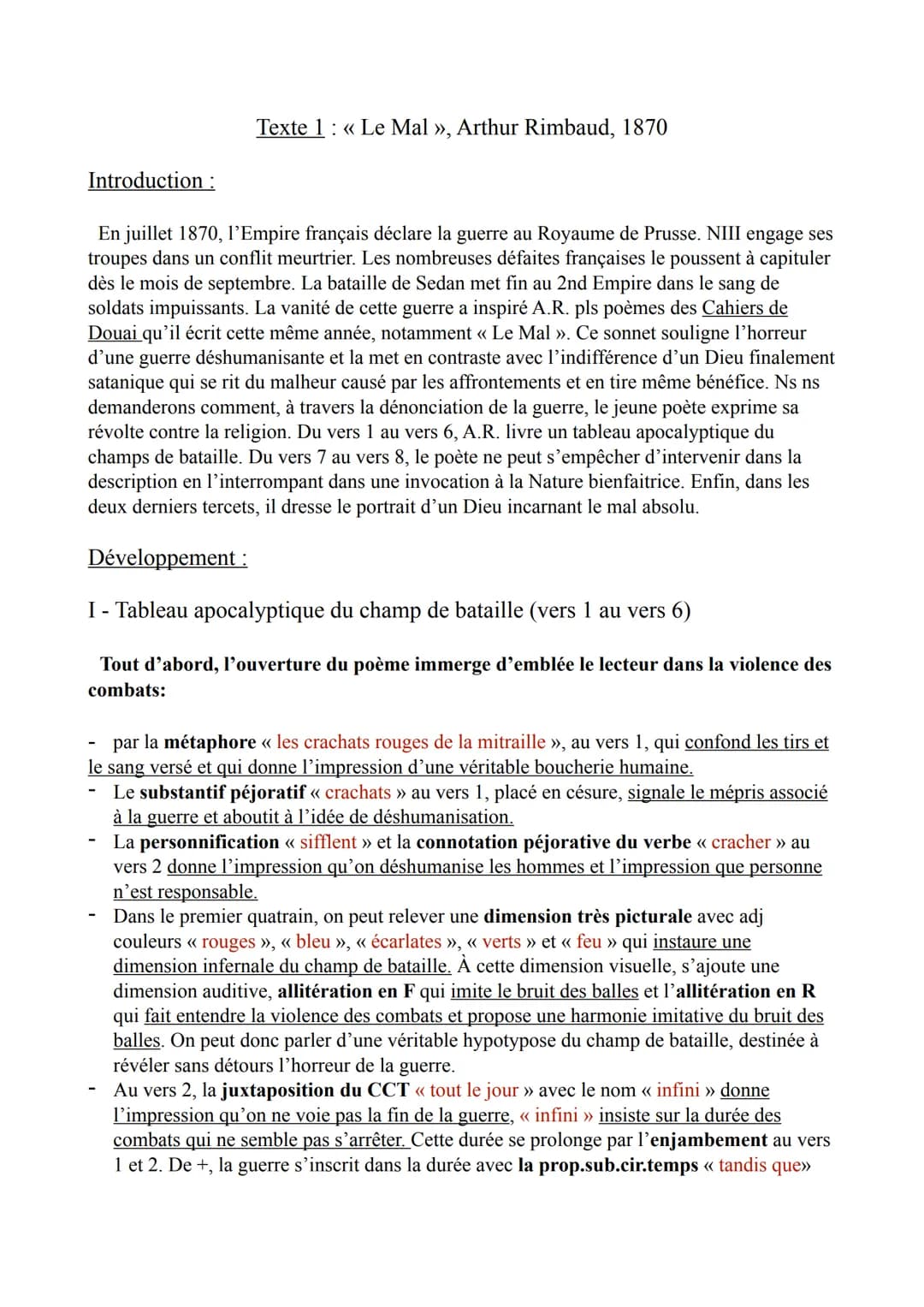 Introduction:
Texte 1 « Le Mal », Arthur Rimbaud, 1870
En juillet 1870, l'Empire français déclare la guerre au Royaume de Prusse. NIII engag