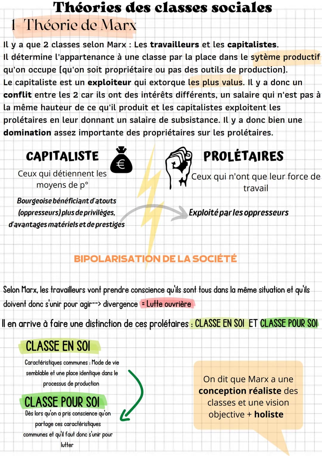 Théories des classes sociales
1- Théorie de Marx
Il y a que 2 classes selon Marx : Les travailleurs et les capitalistes.
Il détermine l'appa