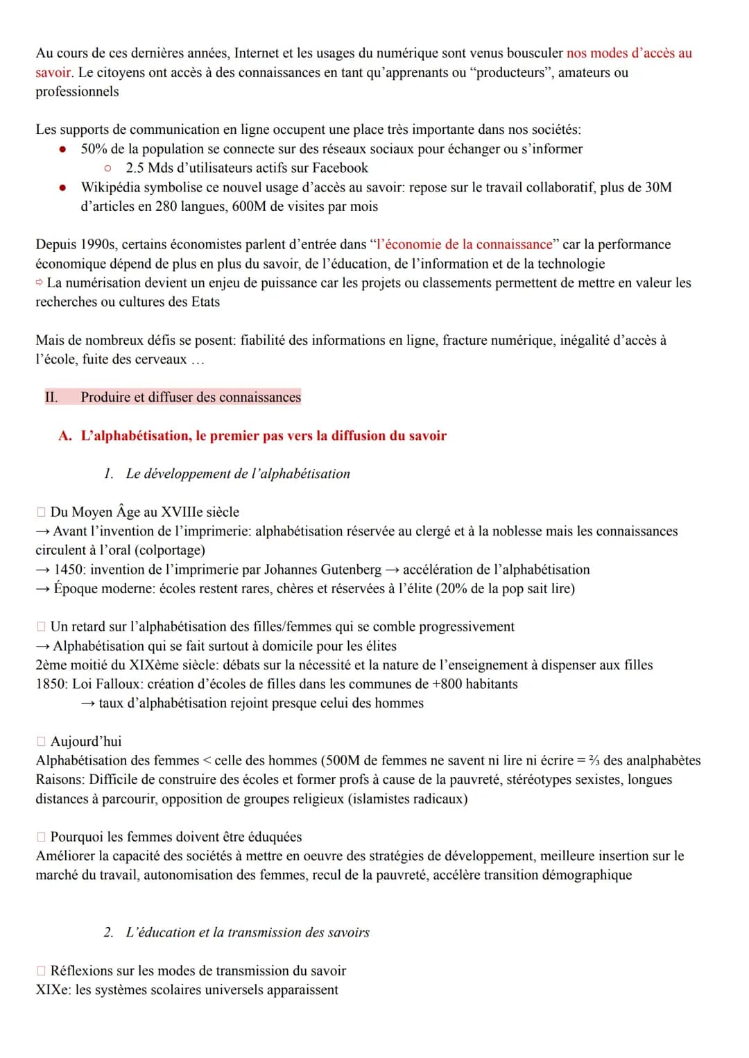 Theme 6: Lenjeu de la connaissance
I. Introduction
A. Vers une société de la connaissance
La connaissance désigne le processus mental de tra