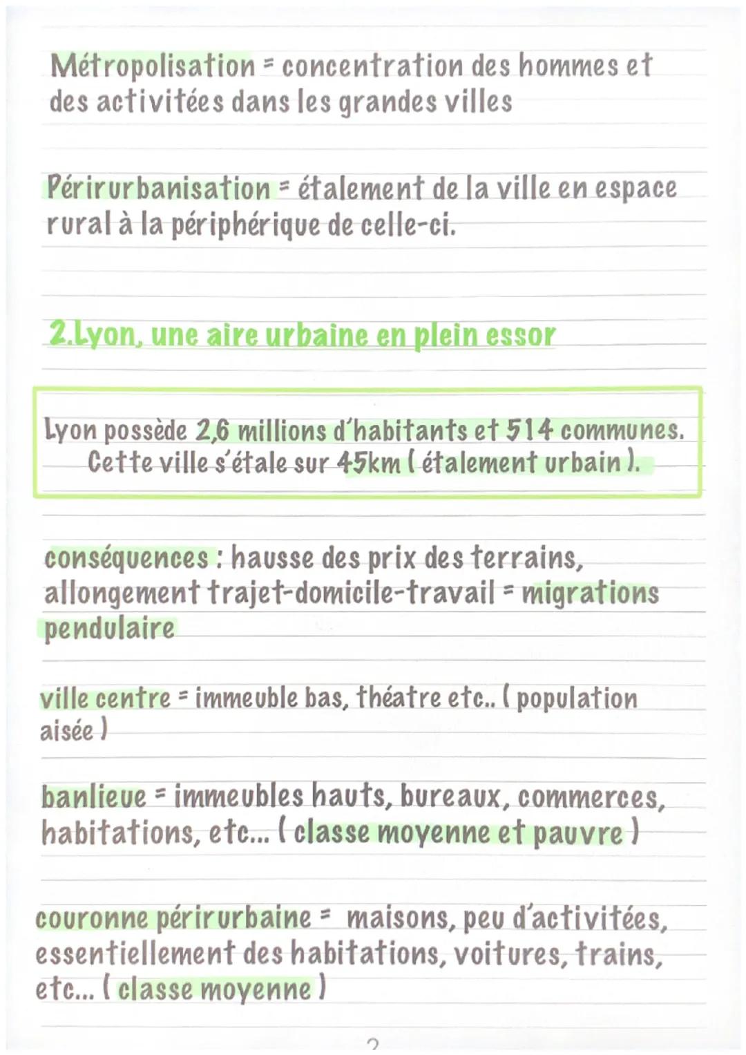 Les dynamiques territoriales
dans une France mondialisée
1.Les aires urbaines
Environ 90% des Français vivent en aire
urbaine. Ce chiffre au