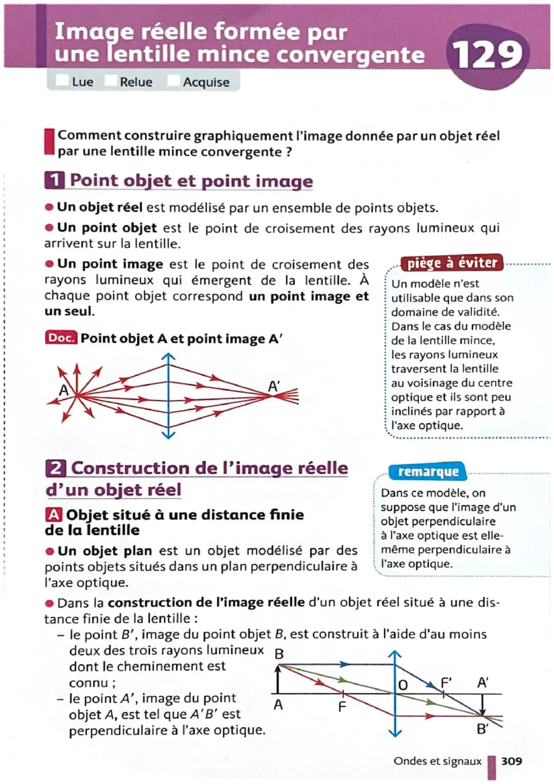 Émission et propagation
de la lumière
Lue Relue Acquise
126
Comment la lumière se propage-t-elle dans les différents milieux
matériels ?
1 É