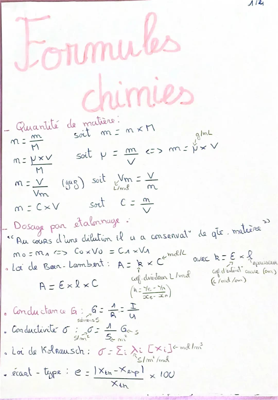 2
Formules
chimies
0
Quantité de matière:
♥
n=
M
m= pxv
M
M=V
Vm
m=CxV
soit m = mx M
soit
P
=
soit
Dosage par etalonnage.
"Au cours d'une di