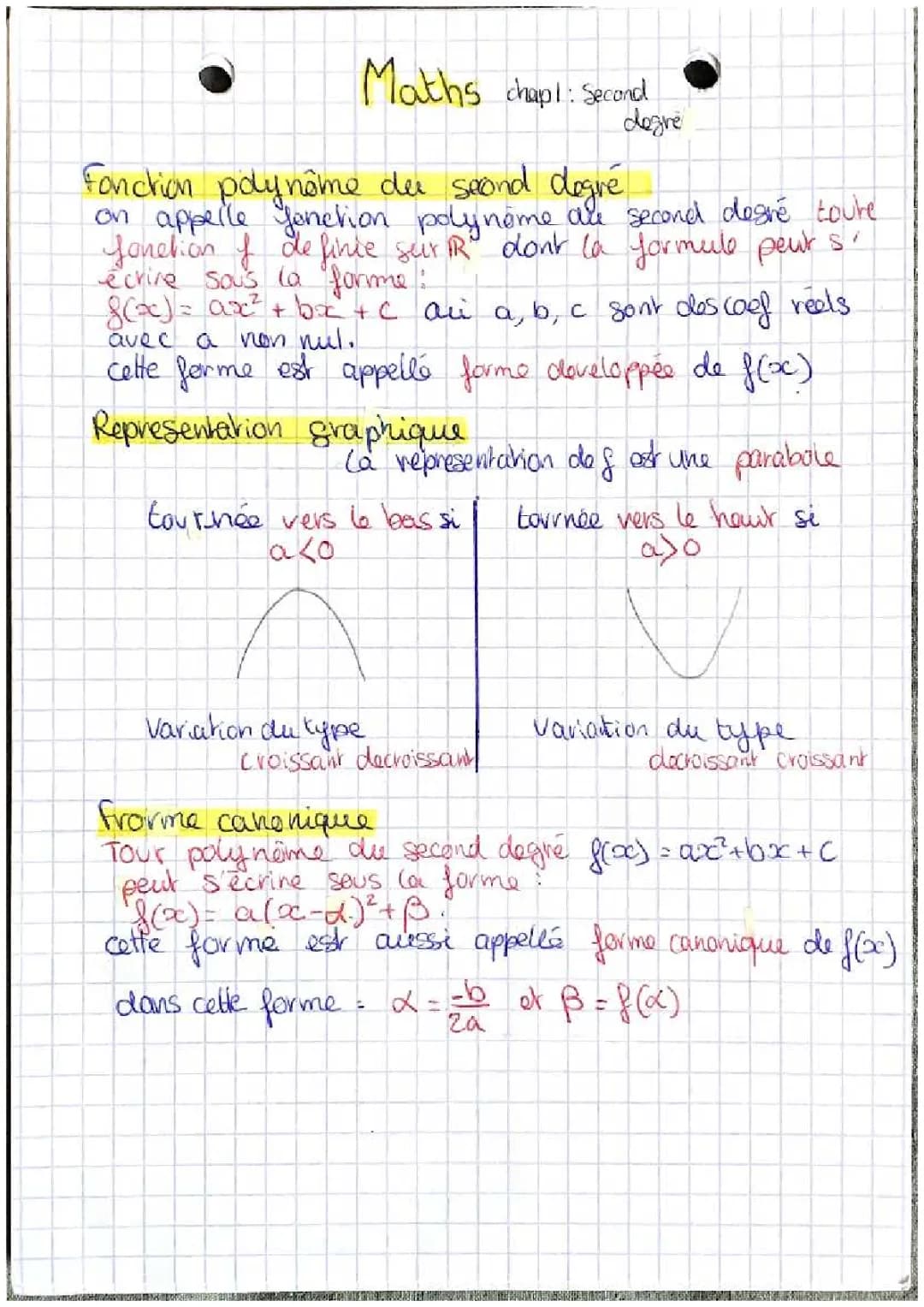 Comprendre le Fonction Polynôme du Second Degré : Graphique et Forme Canonique