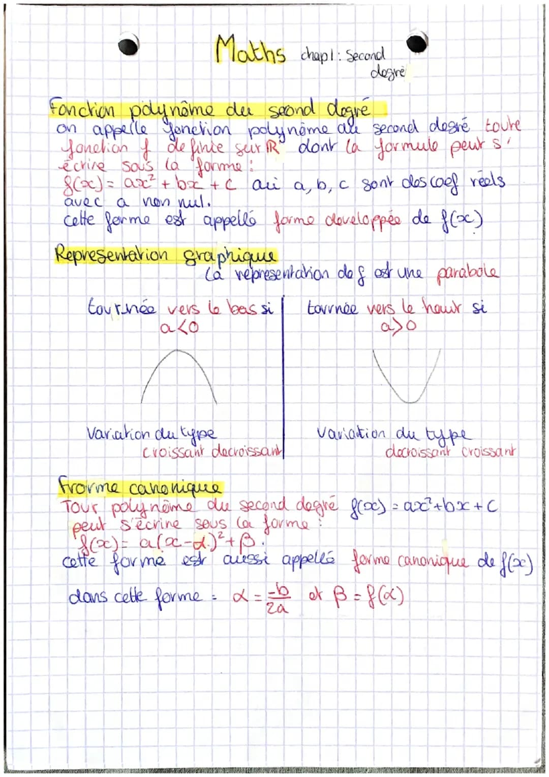 Maths chapt: Second
Fonction polynôme du second degré.
on appelle fonction polynome are second degré toure
Jonation of definie suir R³ dont 