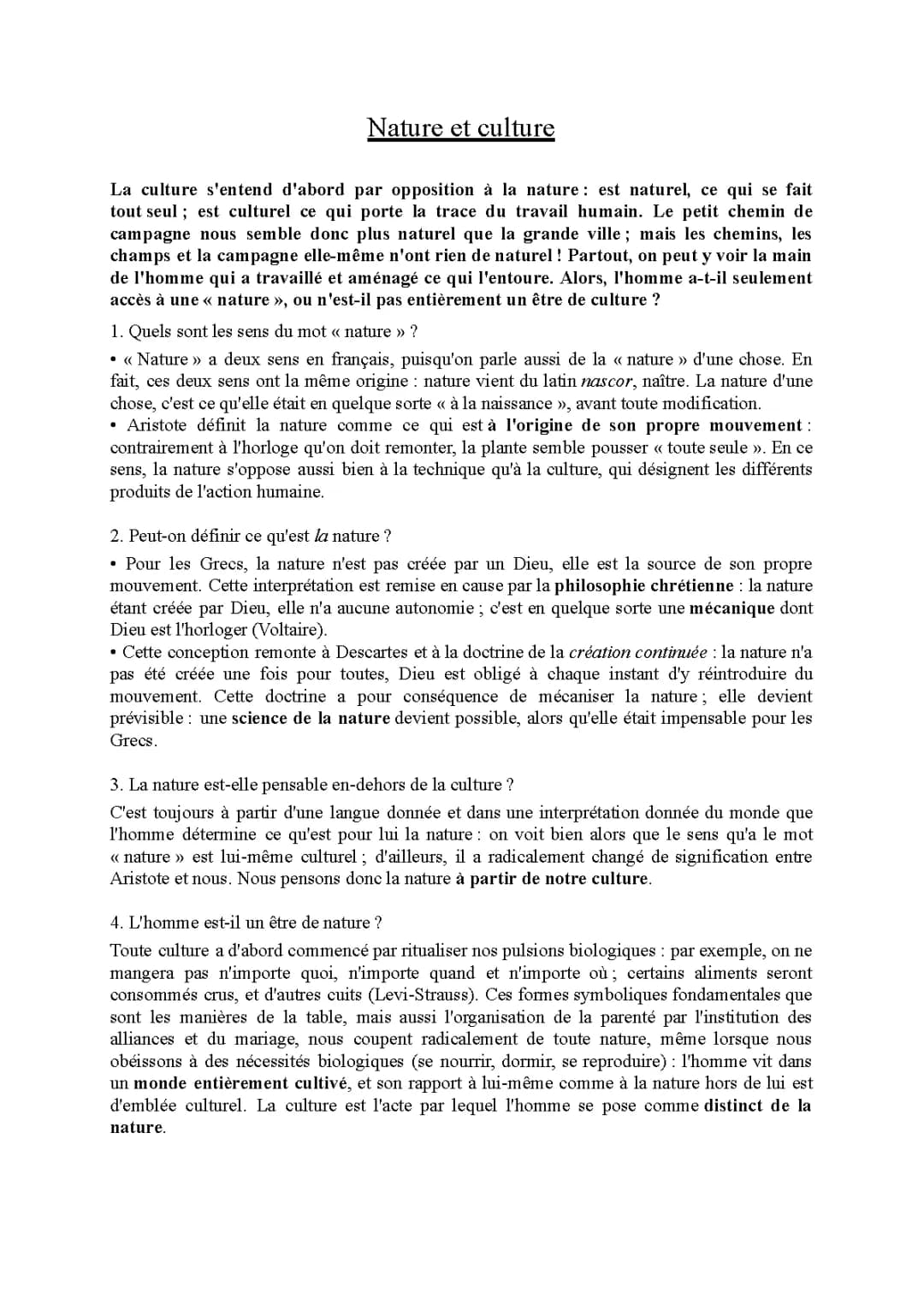 Nature et Culture - Philosophie Terminale: Résumé et Dissertation PDF