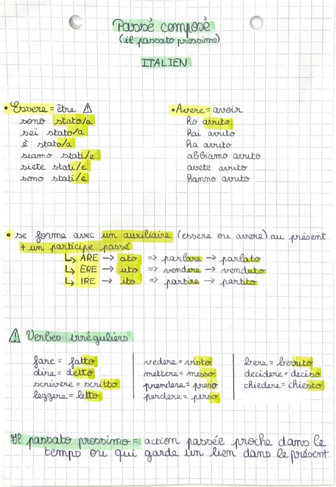 Passé composé
(il passato prossima)

ITALIEN

• Essere = être A
sono stato/a
sei stato/a
è stato/a
siamo stati/e
siete stati/e
sono stati/e
