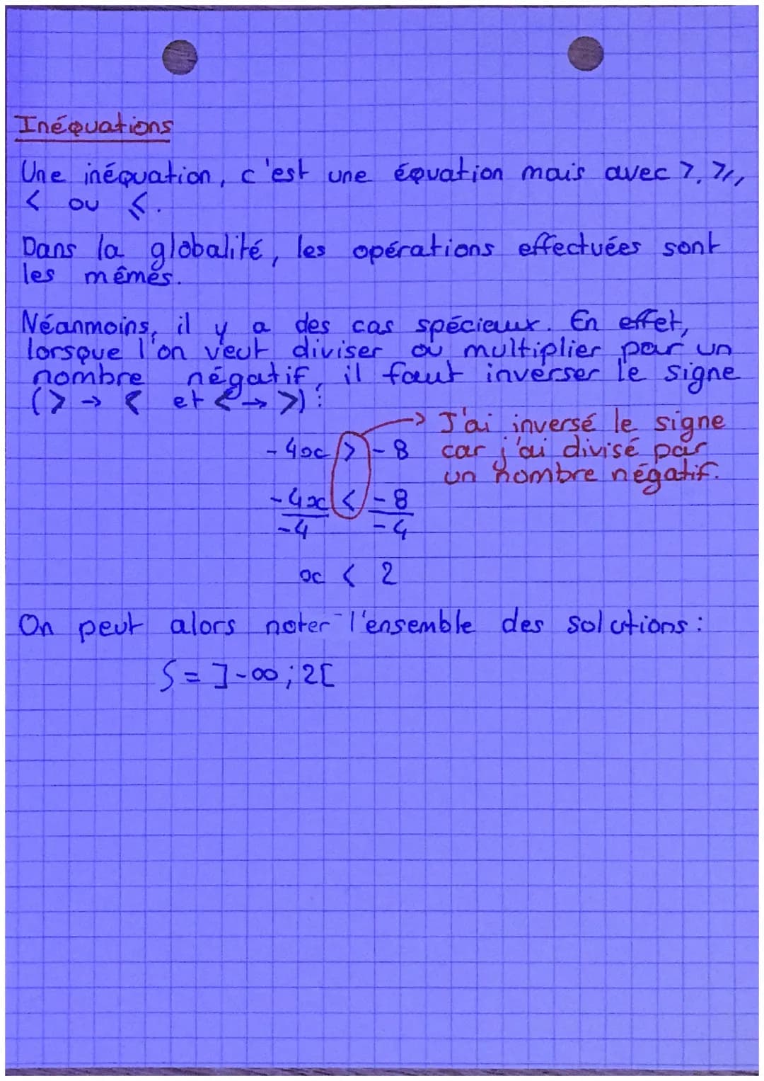 Mathématiques
Équations et inéquations
Equations
Le but d'une équation est de trouver la/les valeur(s)
de x.
Dans une équation, plusieurs ac