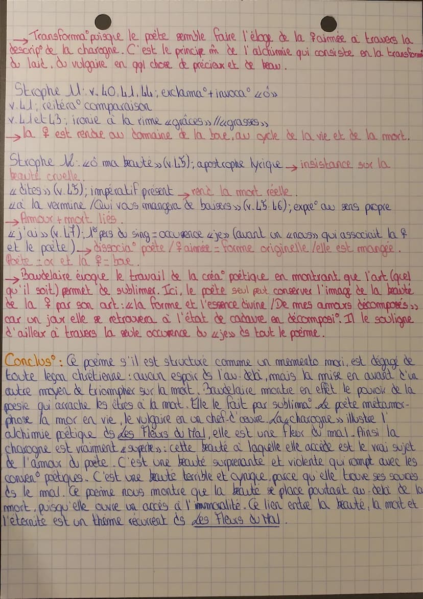FRANCAIS
« Une Charogne», Baudelaire
S
Intro: Auteux: Baudelaire est un poète moderne et incompris du XXX ²9, il
fortent des Romantiques et 