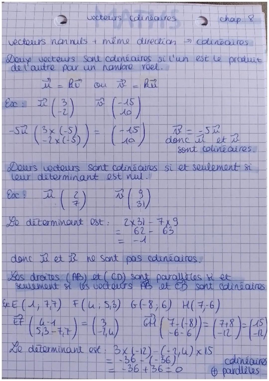 Les vecteurs colinéaires