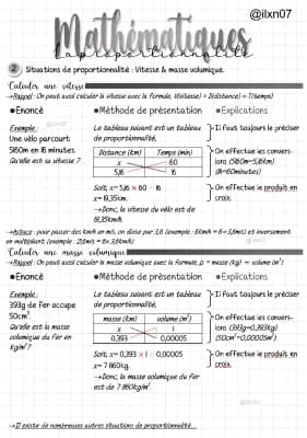 Know MATHEMATIQUES la proportionnalité (chapitre 2 : situation de proportionnalité avec la vitesse & la masse volumique) (fiche quadrillée) thumbnail