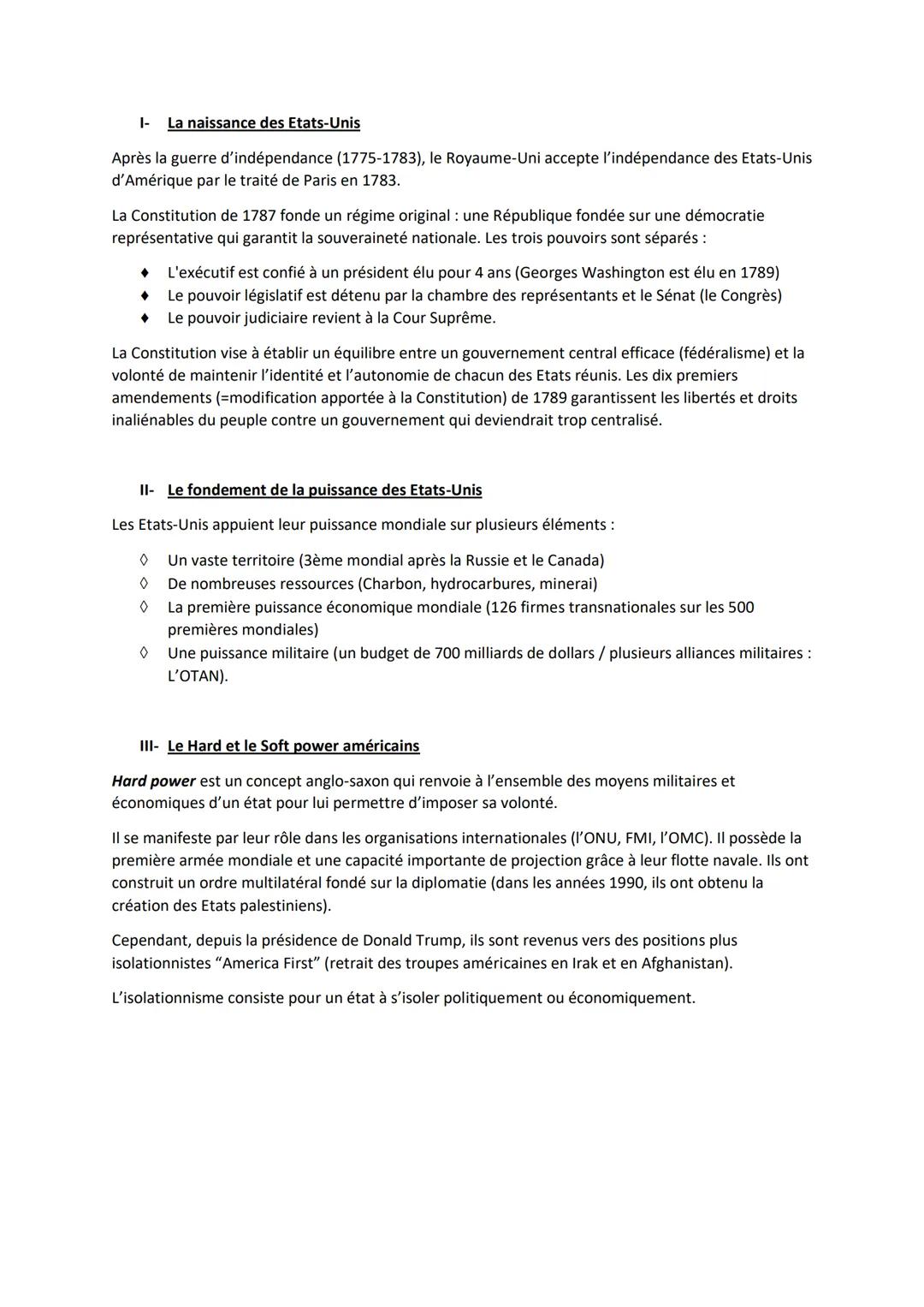 # I- La naissance des Etats-Unis

Après la guerre d'indépendance (1775-1783), le Royaume-Uni accepte l'indépendance des Etats-Unis
d'Amériqu