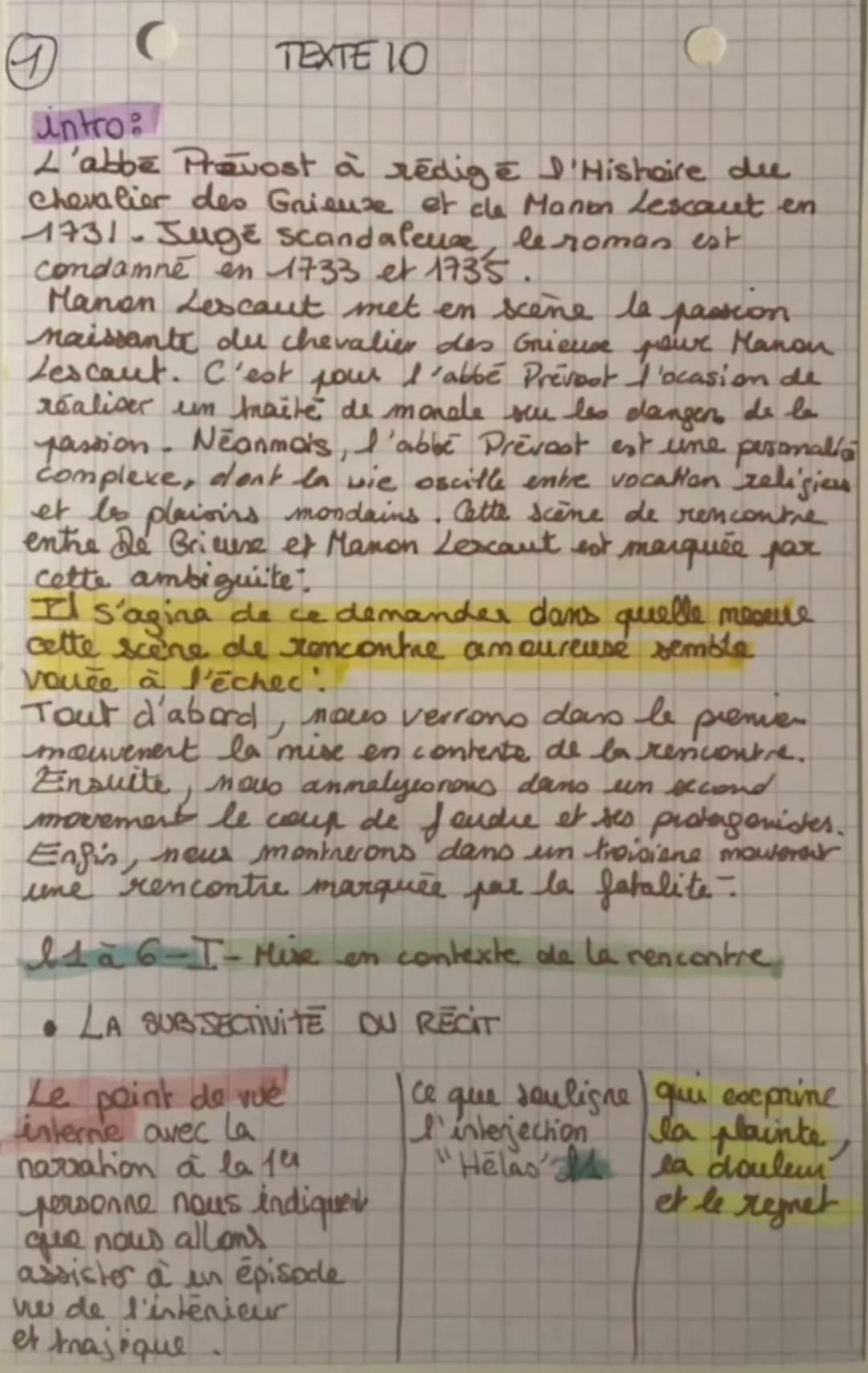 C
TEXTE 10
intro:
L'abbé Prévost à rédigé I'Histoire du
Chevalier des Grieuse et cla Manon Lescaut en
1731-Juge scandaleux, le roman est
con