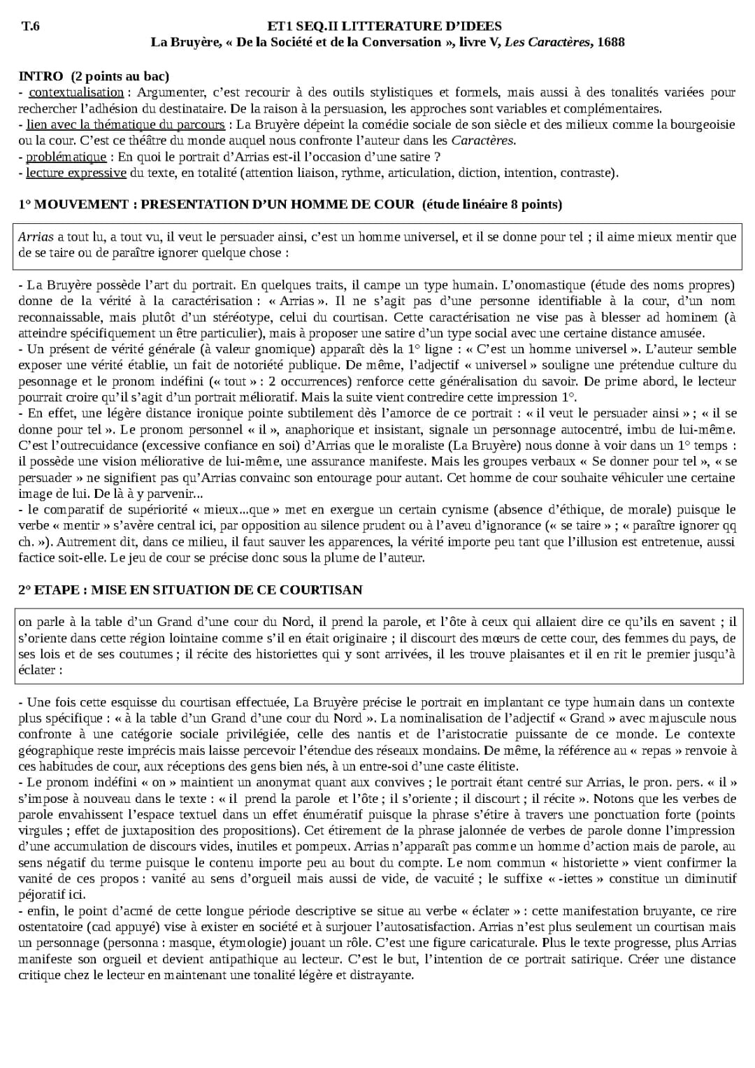 Analyse Linéaire Arrias La Bruyère: Texte et Résumé