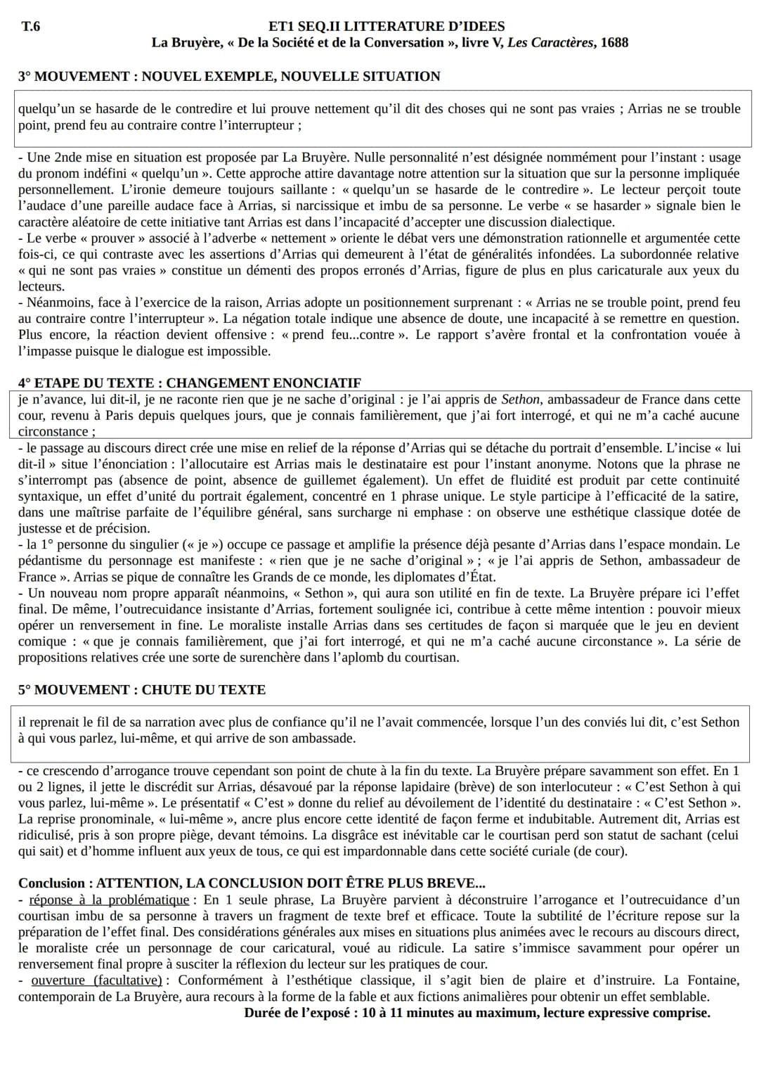 T.6
ET1 SEQ.II LITTERATURE D'IDEES
La Bruyère, << De la Société et de la Conversation », livre V, Les Caractères, 1688
INTRO (2 points au ba