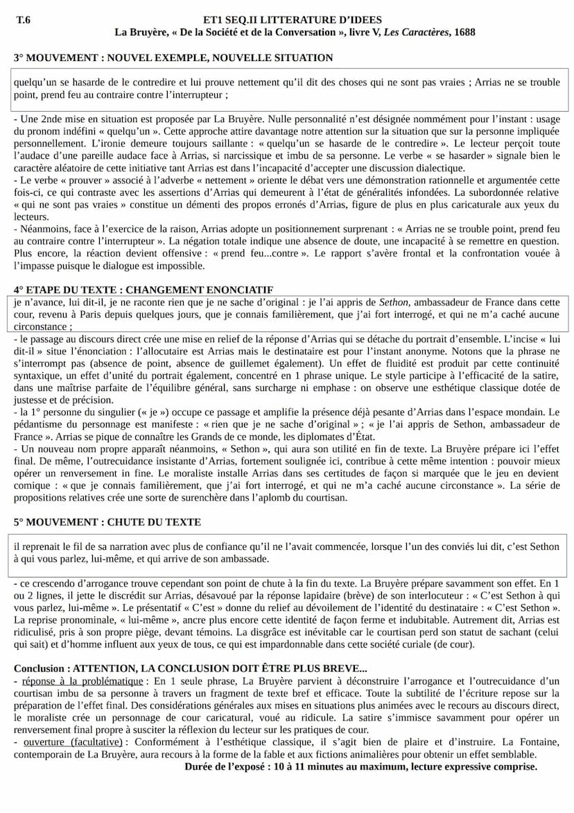 T.6
ET1 SEQ.II LITTERATURE D'IDEES
La Bruyère, << De la Société et de la Conversation », livre V, Les Caractères, 1688
INTRO (2 points au ba
