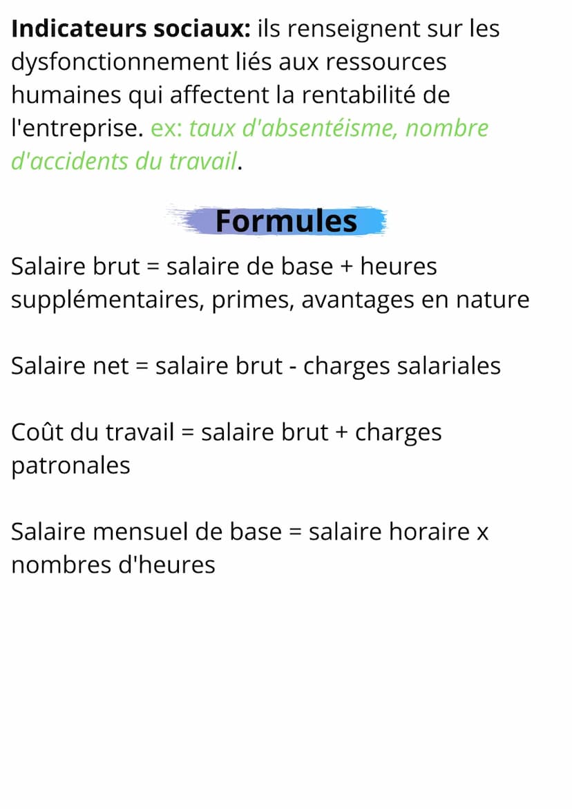 Sciences de Gestion et du
Numérique
Notions et Formules La rémunération et le coût
du travail
Notions
Salaire horaire de base: il résulte d'