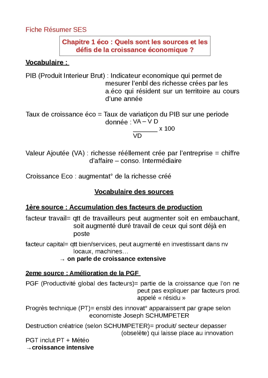Les sources et les Defis de la Croissance Eco