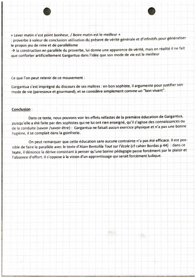 TEXTE BAC n°5
La première éducation chap XXI Gargantua
Rabelais
Introduction:
Après la sortie de son premier roman Pantagruel en 1532, Rabel