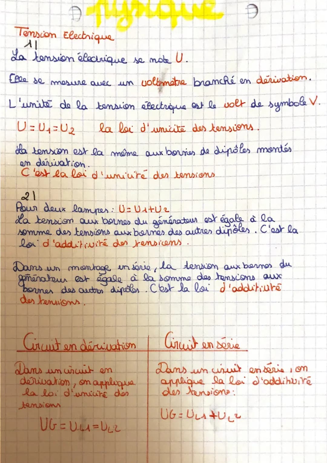 Tension Electrique
시
La tension électrique se note U.
Elle se mesure avec un voltimetre branché en dérivation.
L'unité de la tension électri