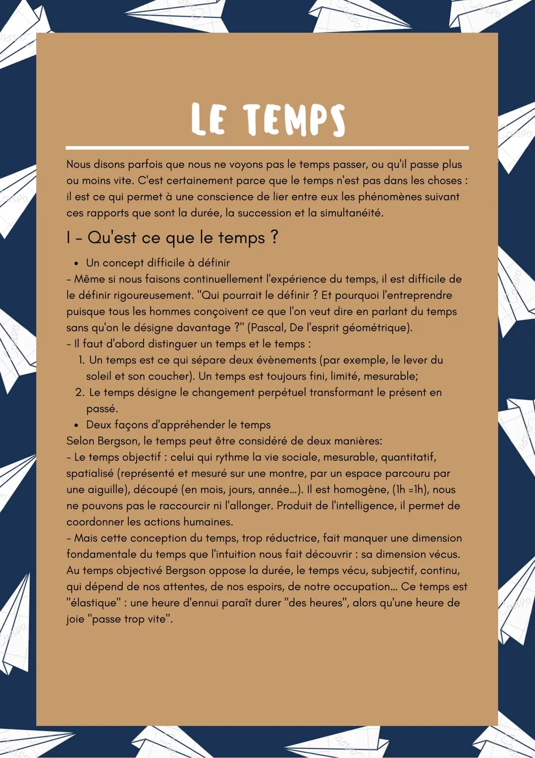 LE TEMPS
Nous disons parfois que nous ne voyons pas le temps passer, ou qu'il passe plus
ou moins vite. C'est certainement parce que le temp
