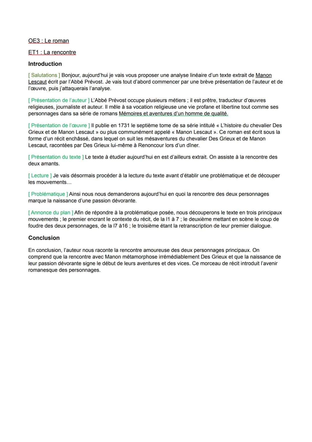 OE3 Le roman
ET1 La rencontre
Introduction
[Salutations ] Bonjour, aujourd'hui je vais vous proposer une analyse linéaire d'un texte extrait