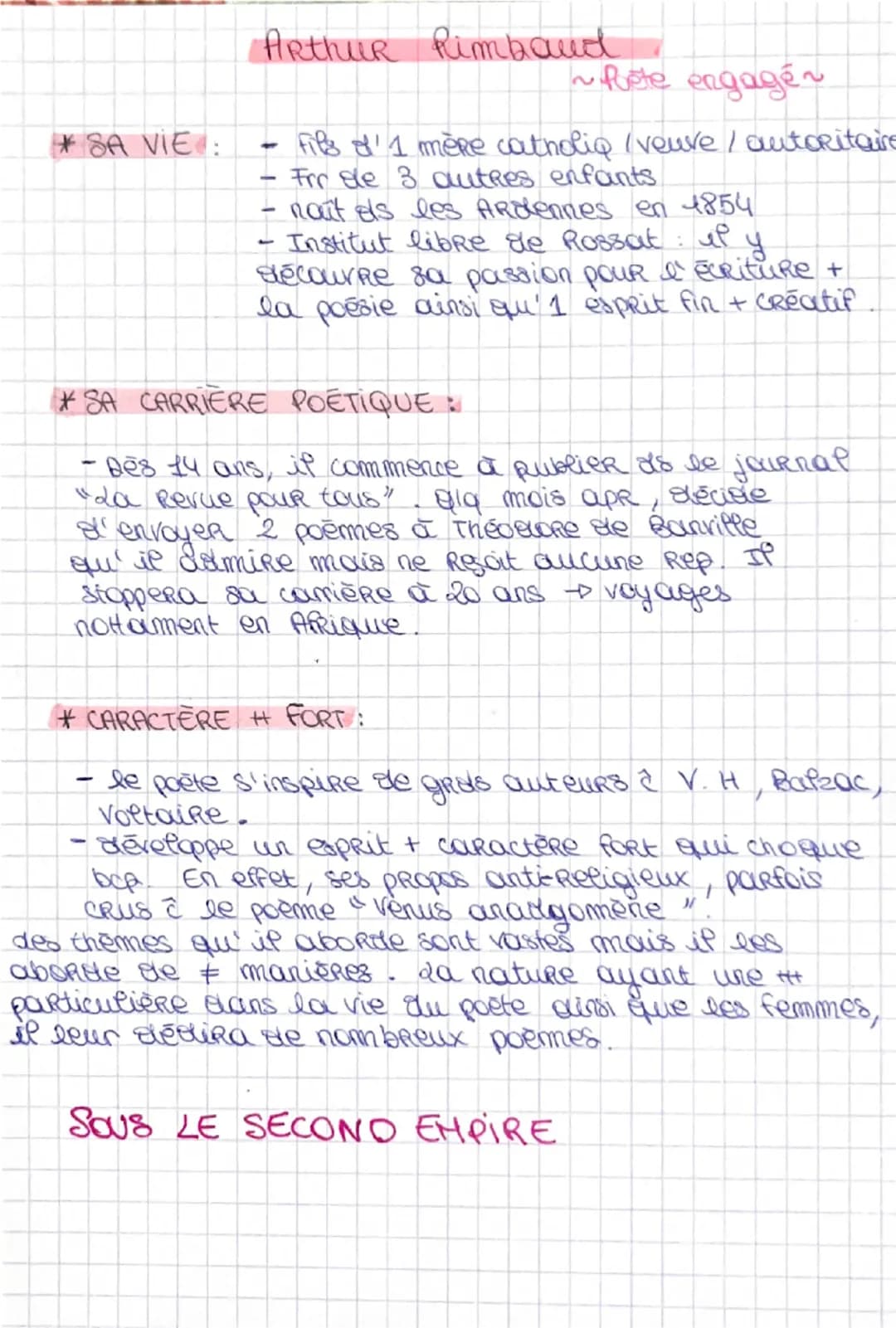 -
des cahiers de Douai
date: 1870
auteur: Arthur Rimbaud
Réalisme/
naturalisme
mairement littéraire, symbolisme / Romantisme
genRe: poësie
*