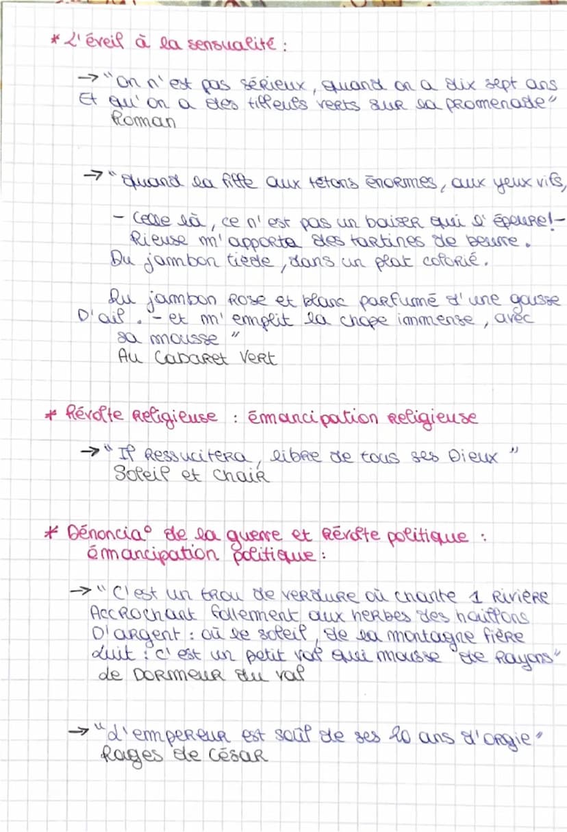 -
des cahiers de Douai
date: 1870
auteur: Arthur Rimbaud
Réalisme/
naturalisme
mairement littéraire, symbolisme / Romantisme
genRe: poësie
*