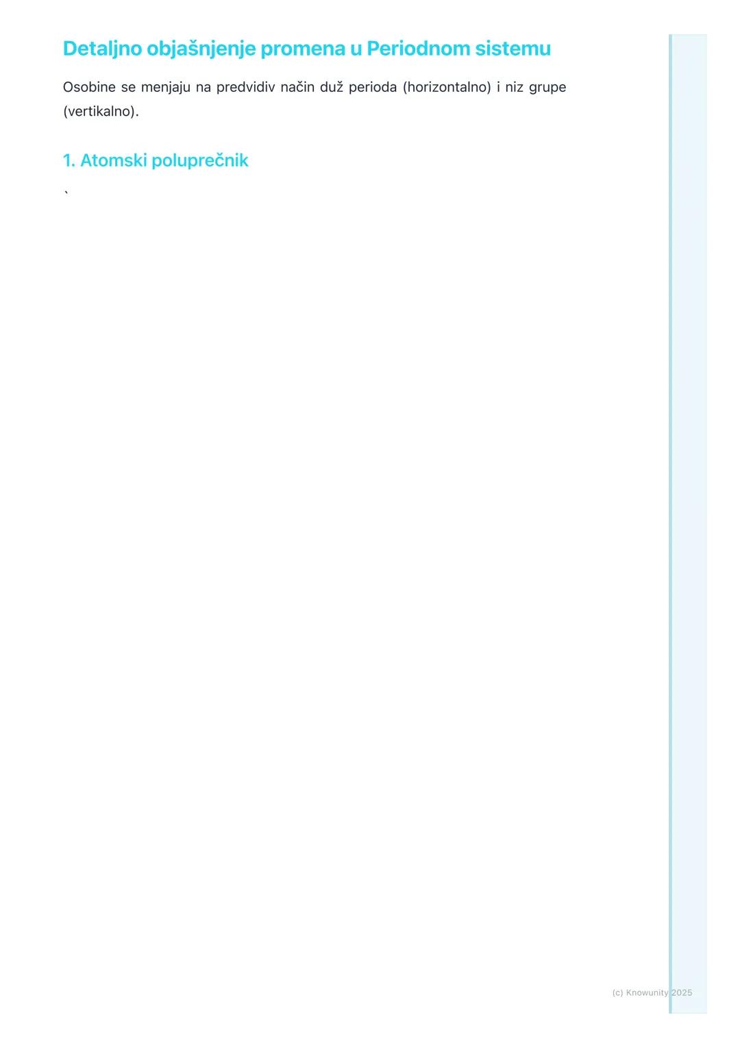 # Periodične osobine elemenata

Uvod u periodične osobine

Periodične osobine elemenata su svojstva koja se pravilno, periodično
ponavljaju 