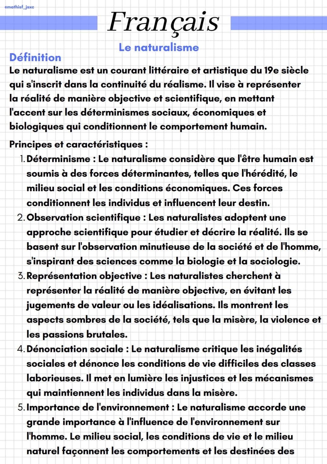 emathisf_jsxc
Français
Le naturalisme
Définition
Le naturalisme est un courant littéraire et artistique du 19e siècle
qui s'inscrit dans la 