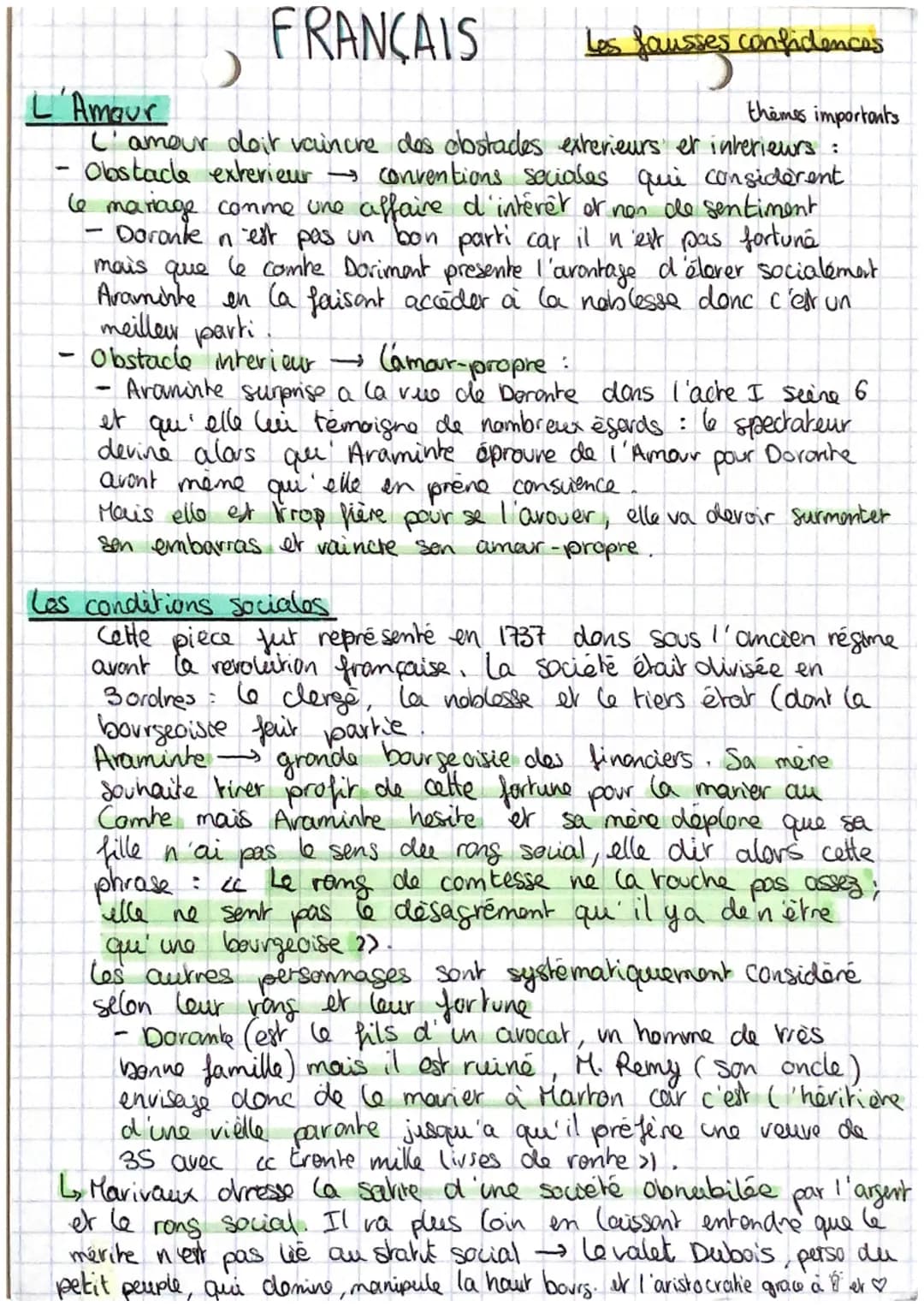 FRANÇAIS
L'Amour
themes importants
L'amour doit vaincre des obstades exterieurs et interieurs :
Obstacle exterieur conventions sociales que 