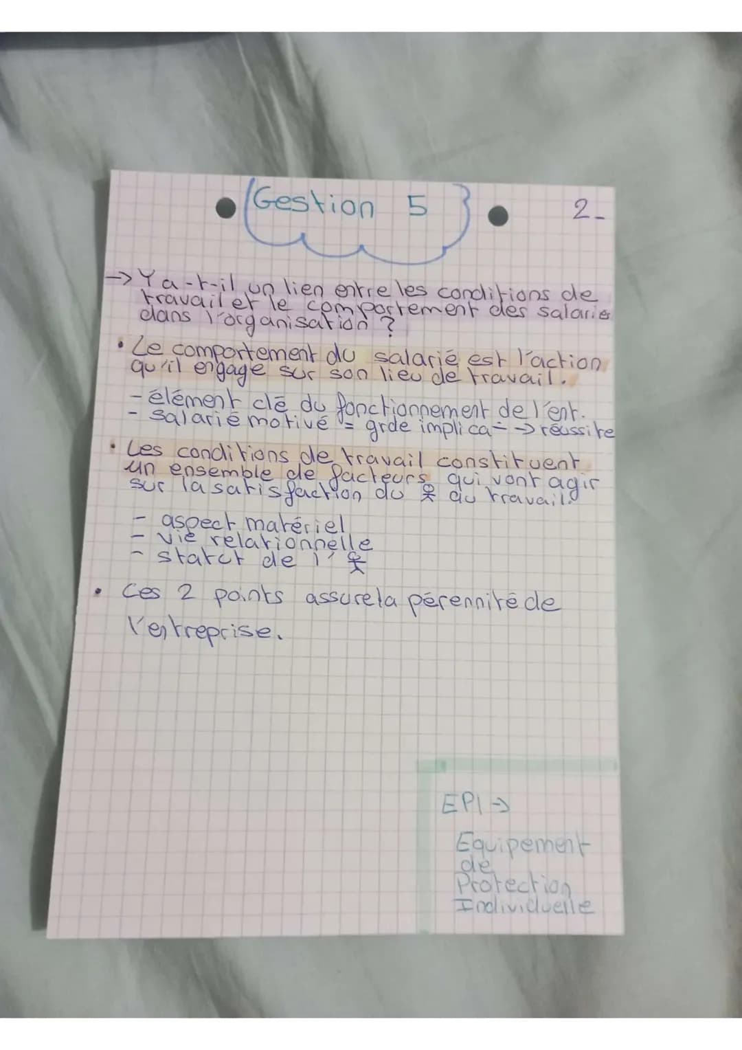 Chap. 5
Gestion
L'activité humaine, source de
Valeur pour Vorganisation
->Pourquoi faut-il prendre en compte les
conditions de travail dans 