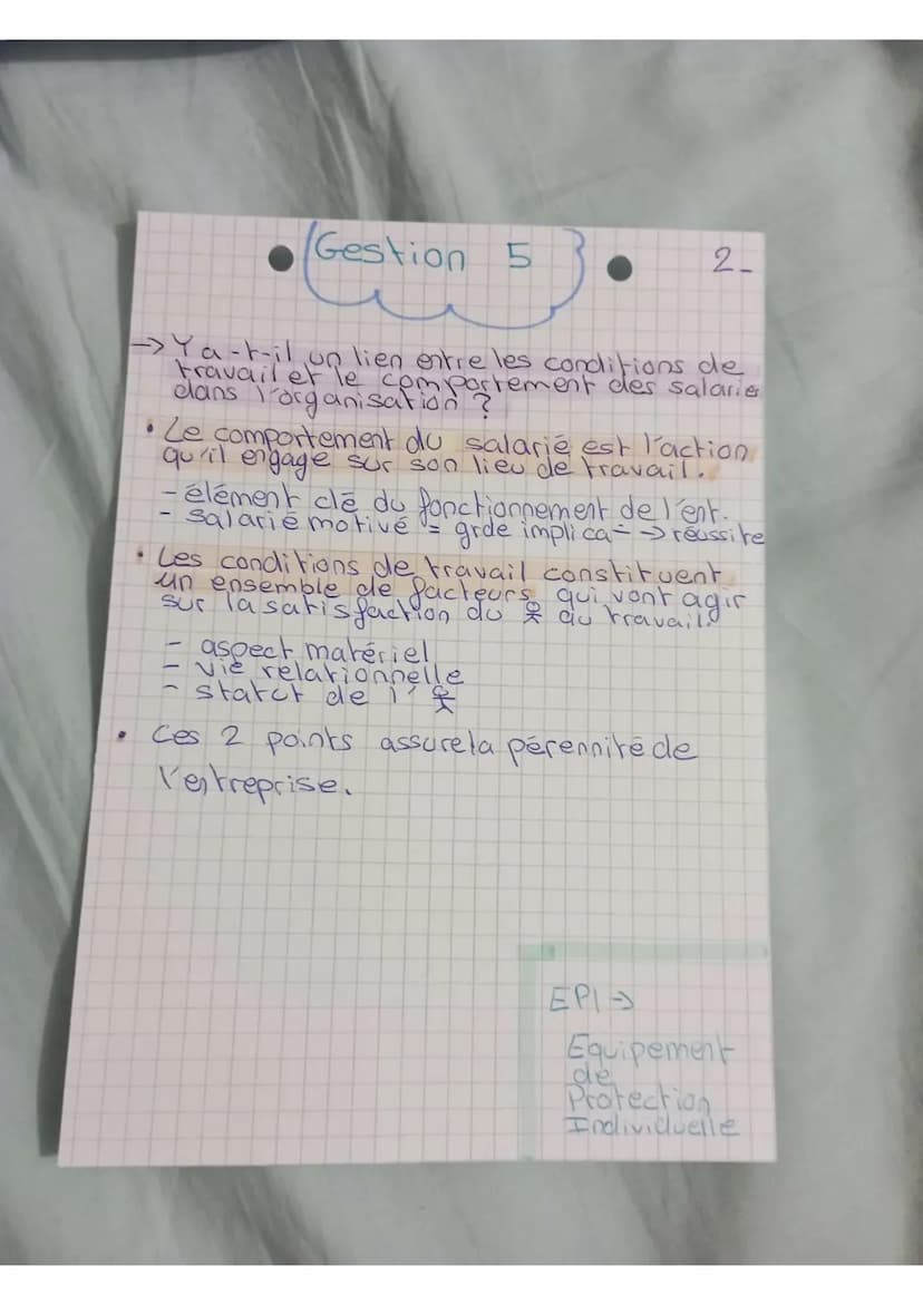 Chap. 5
Gestion
L'activité humaine, source de
Valeur pour Vorganisation
->Pourquoi faut-il prendre en compte les
conditions de travail dans 