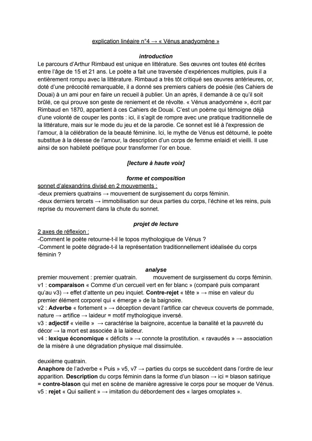 explication linéaire n°4 → « Vénus anadyomène >>
introduction
Le parcours d'Arthur Rimbaud est unique en littérature. Ses œuvres ont toutes 