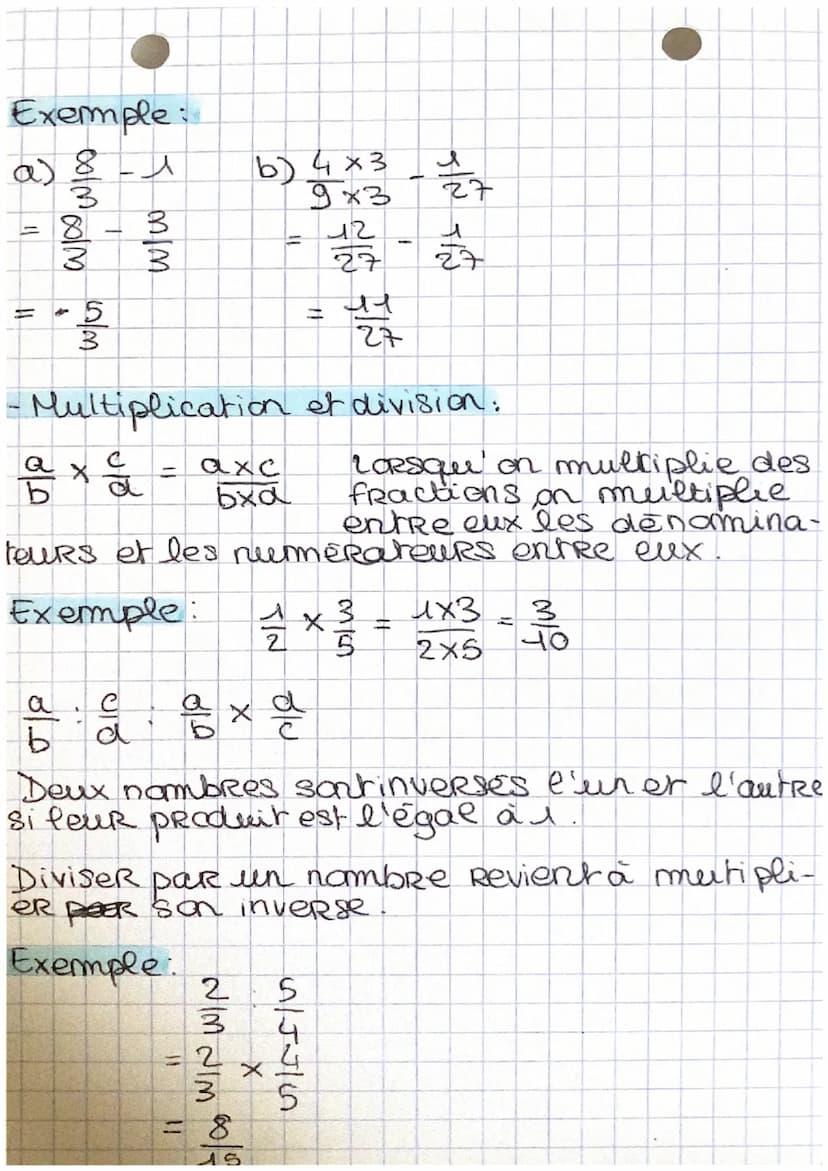 Maths
les fractions
- Addition etsoustRaction:
а
Bla
+9
D
Lorsqu'on additionne deux fractions qui ont
le même denominateur, on additionne le