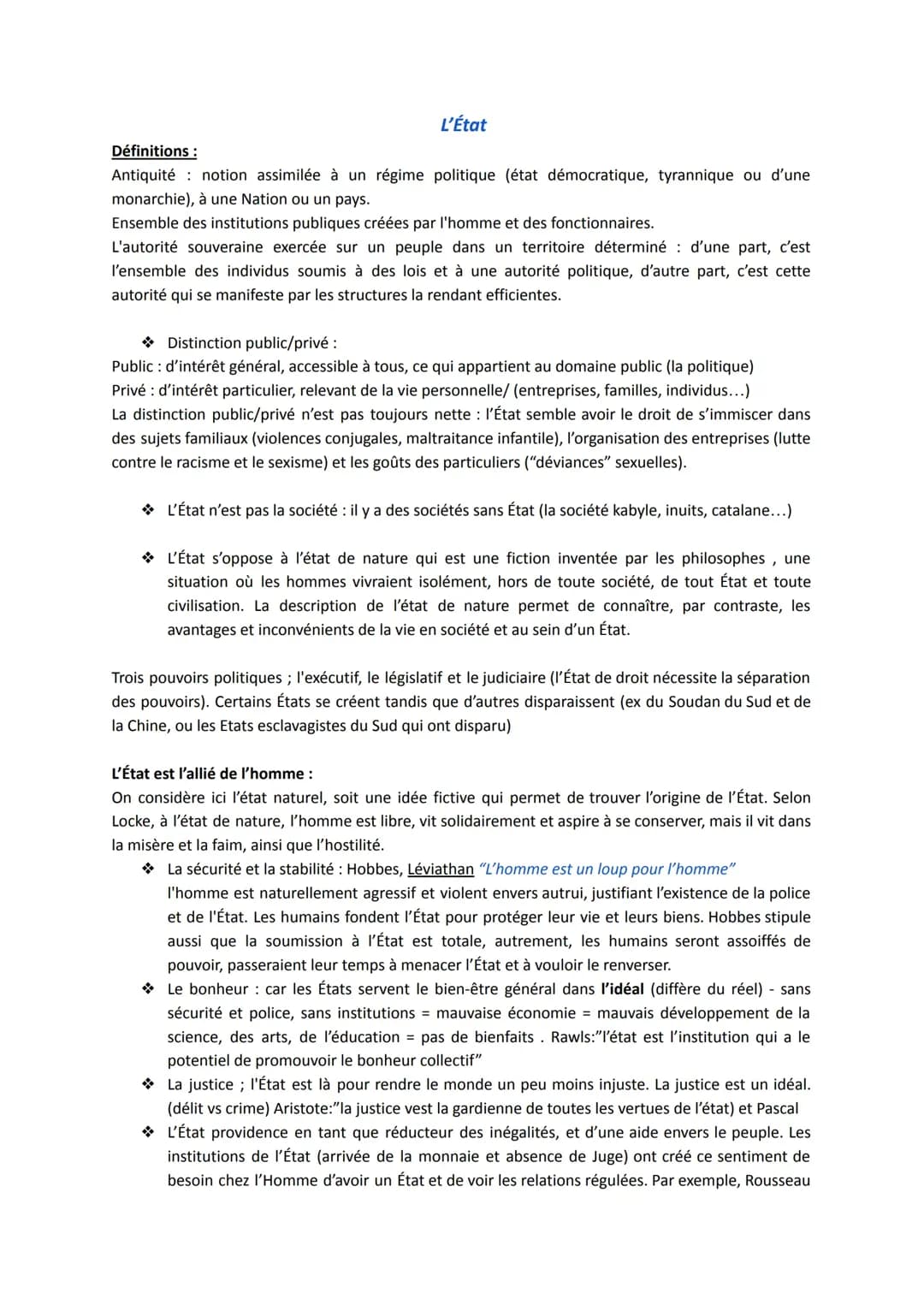 Comprendre l'État et la Société en Philosophie : Séparation des Pouvoirs et État de Nature