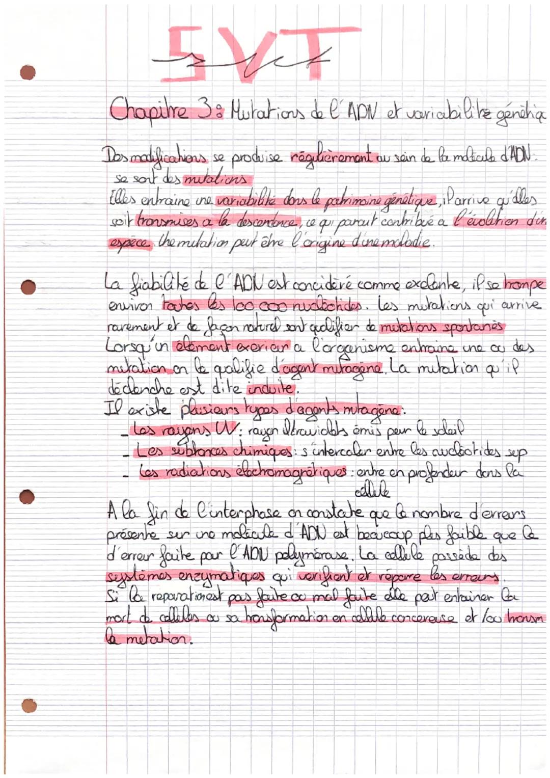 •
•
# EVT

## Chapitre 3: Mutations de l'ADN et variabilité généhia

Dos modifications se produise régulièrement au sein de le maticulo d'AD