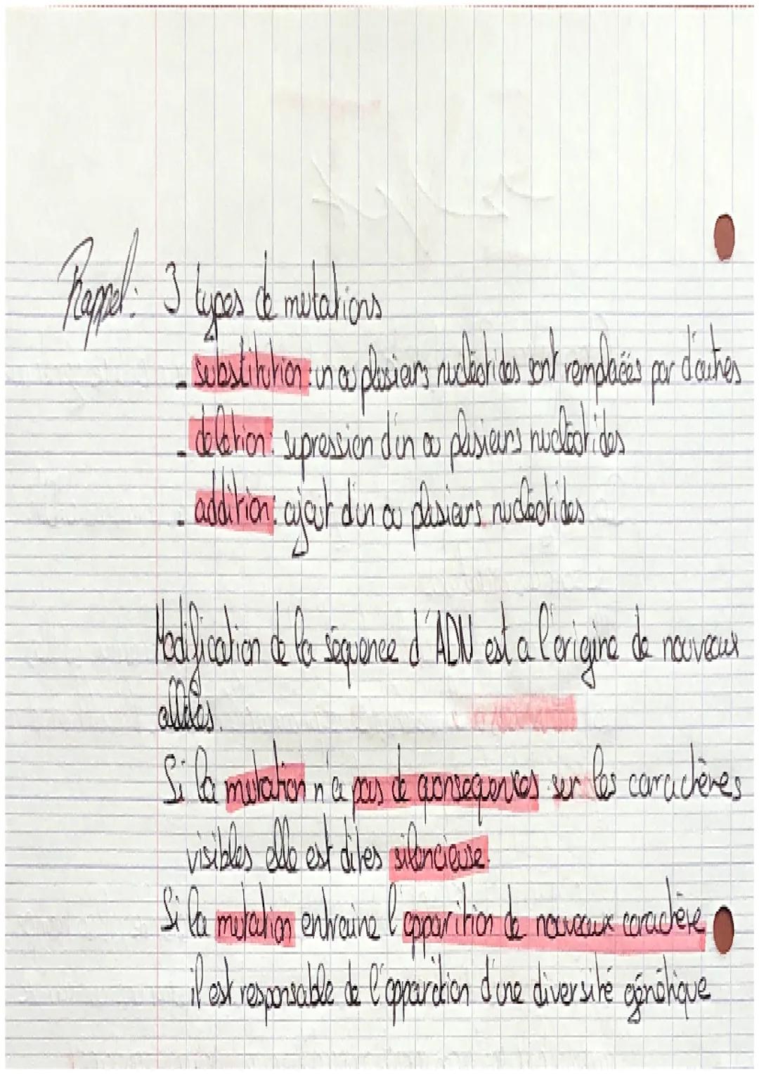 •
•
# EVT

## Chapitre 3: Mutations de l'ADN et variabilité généhia

Dos modifications se produise régulièrement au sein de le maticulo d'AD