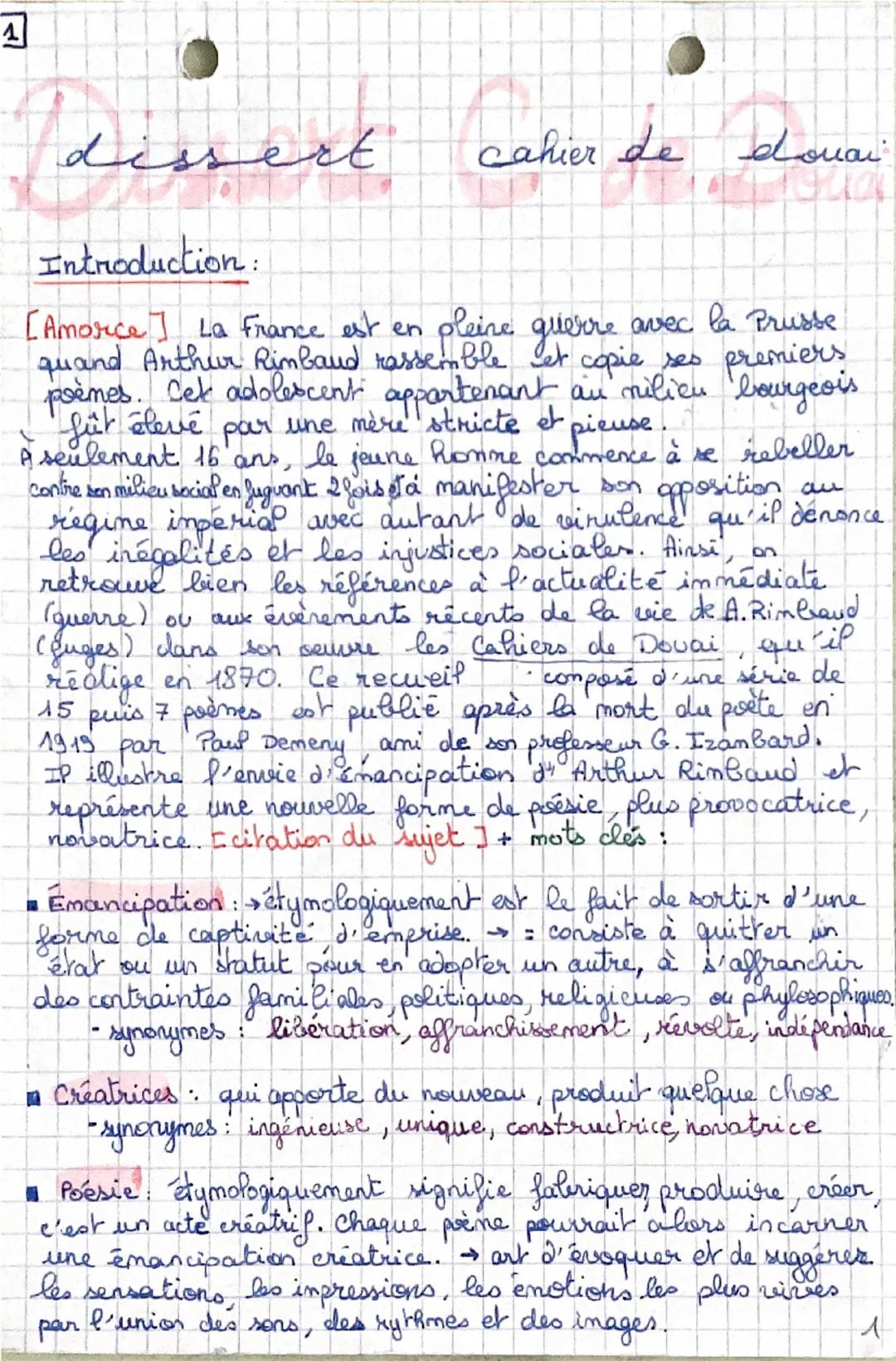 # 4

dissert cahier de douai

Introduction:

[Amorce] La France est en pleine guerre avec la Prusse
quand Arthur Rimbaud rassemble Let copie