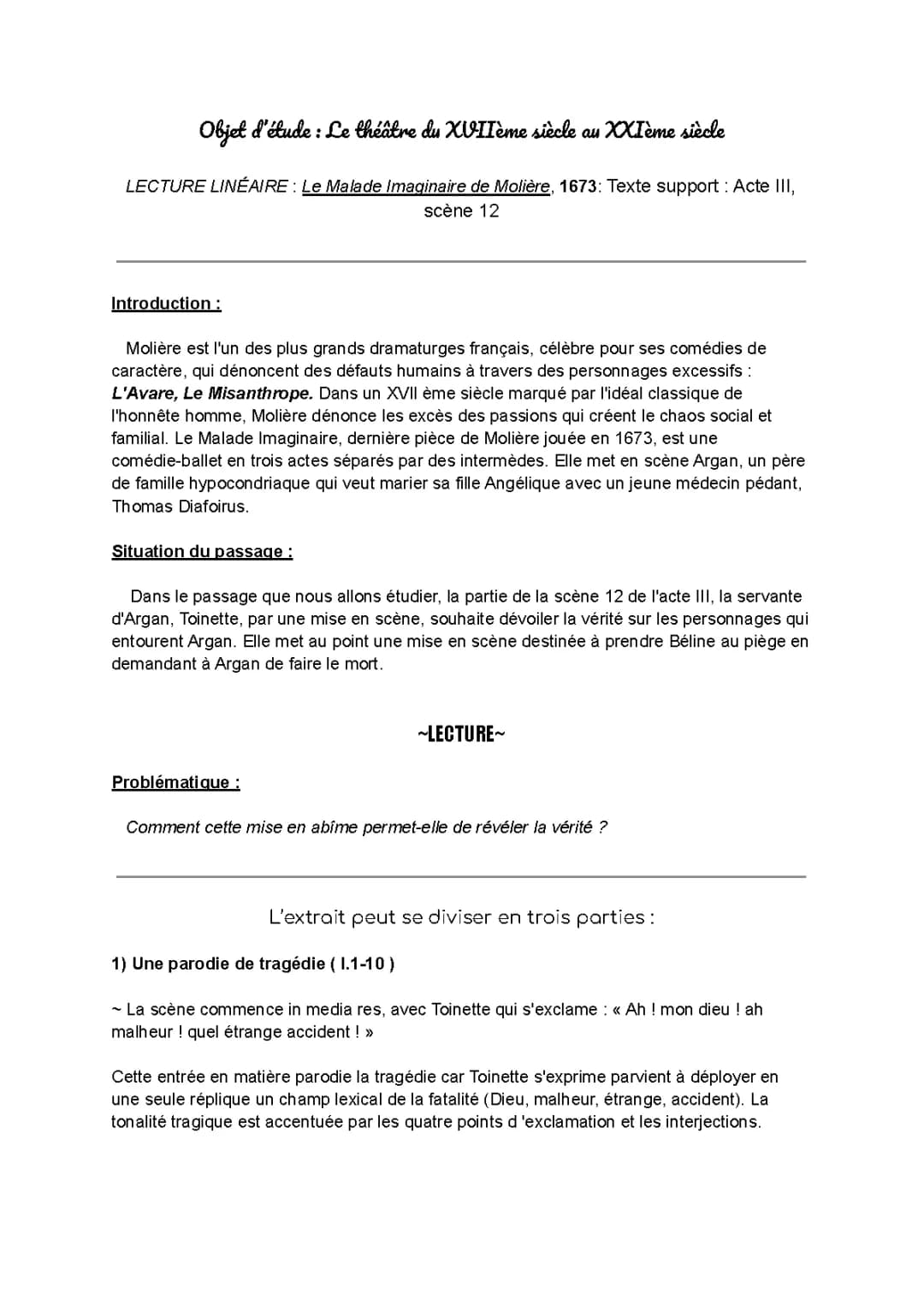 Analyse linéaire Acte 3 Scène 12 du Malade Imaginaire - PDF