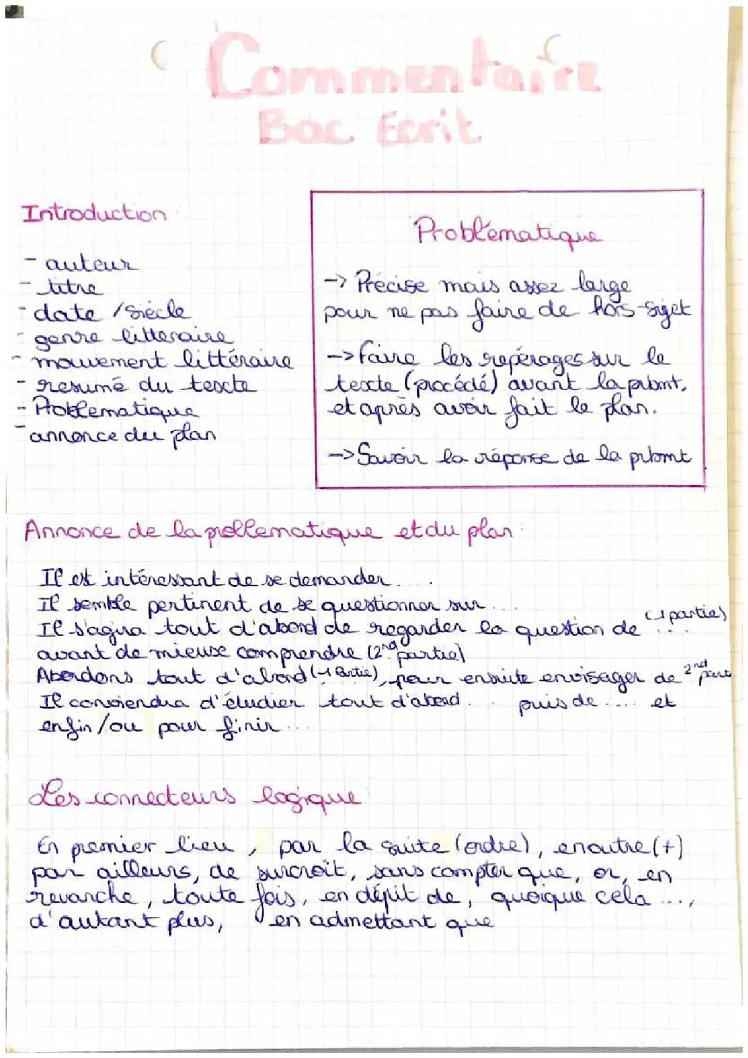 Bac français Commentaire 