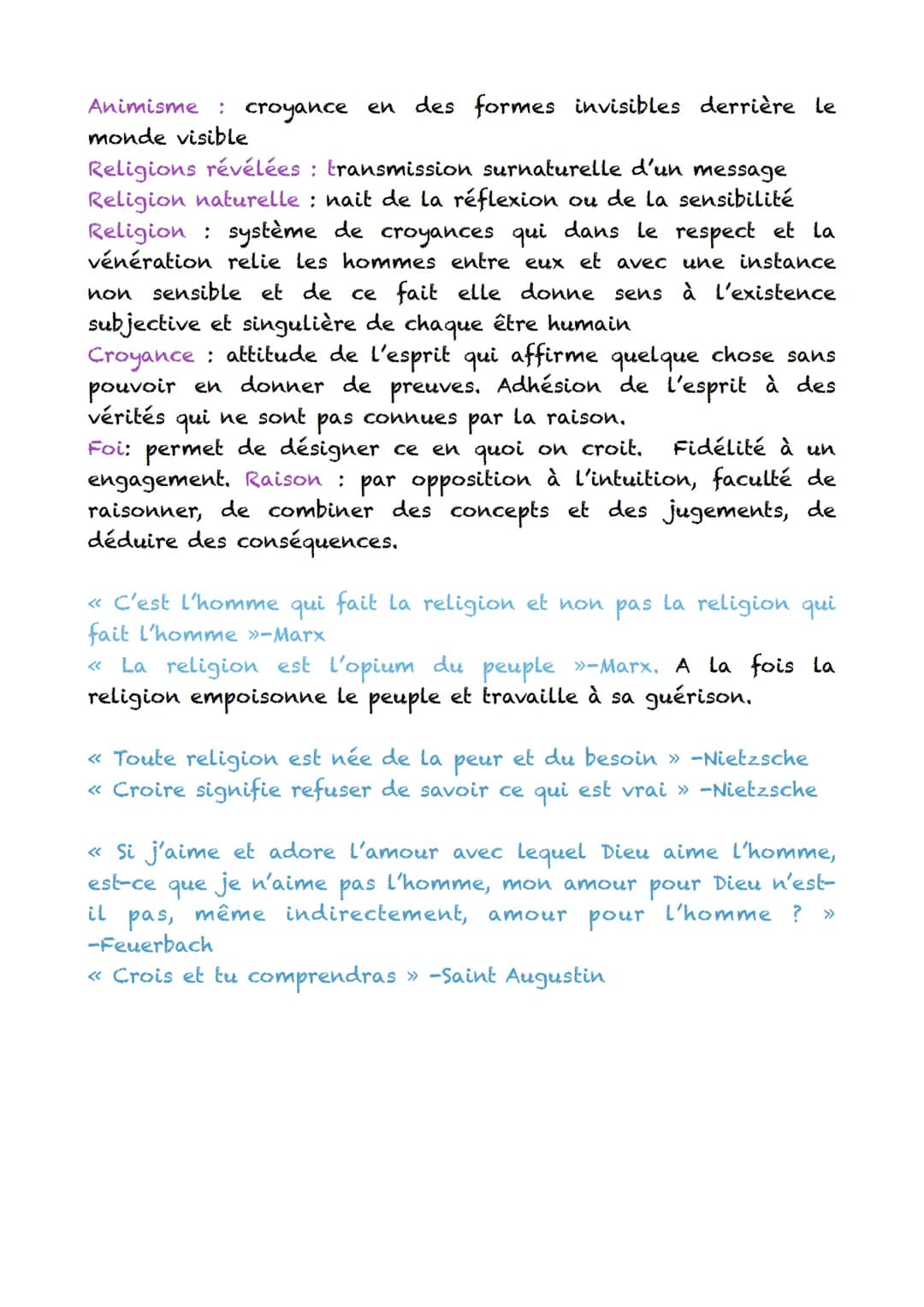 I) La religion
Dieu transcendant
Pascal : distingue le Dieu des philosophes et des savants du
Dieu sensible au coeur qui se révèle aux homme