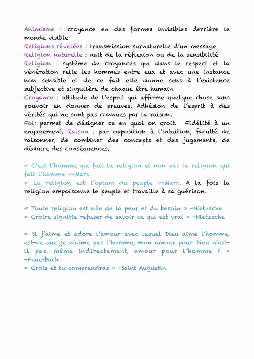 I) La religion
Dieu transcendant
Pascal : distingue le Dieu des philosophes et des savants du
Dieu sensible au coeur qui se révèle aux homme