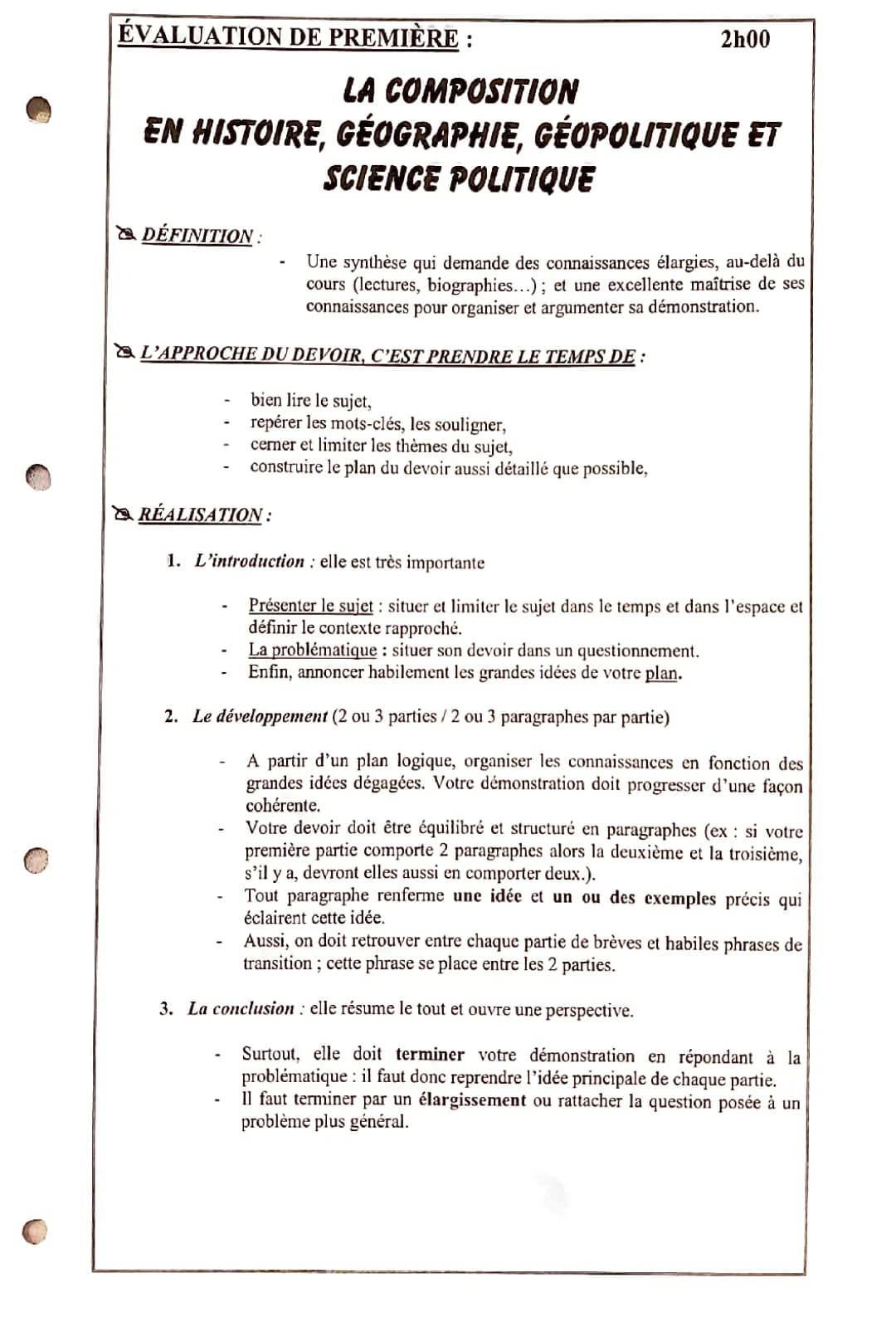 Composition Histoire Exemple - Méthodologie HGGSP pour Collège et Concours