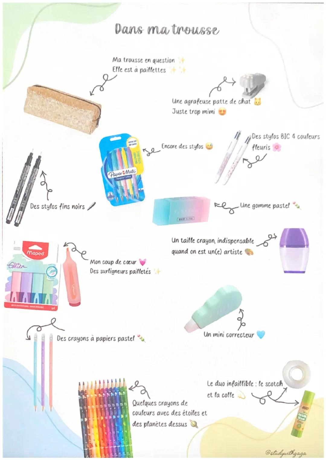 What's in my bag
Rentrée 2023-2024
5
8
@studywithzaza
???
A Glitter
Des stylos fins noirs
Maped
LLLLILE
x4
Dans ma trousse
Ma trousse en que